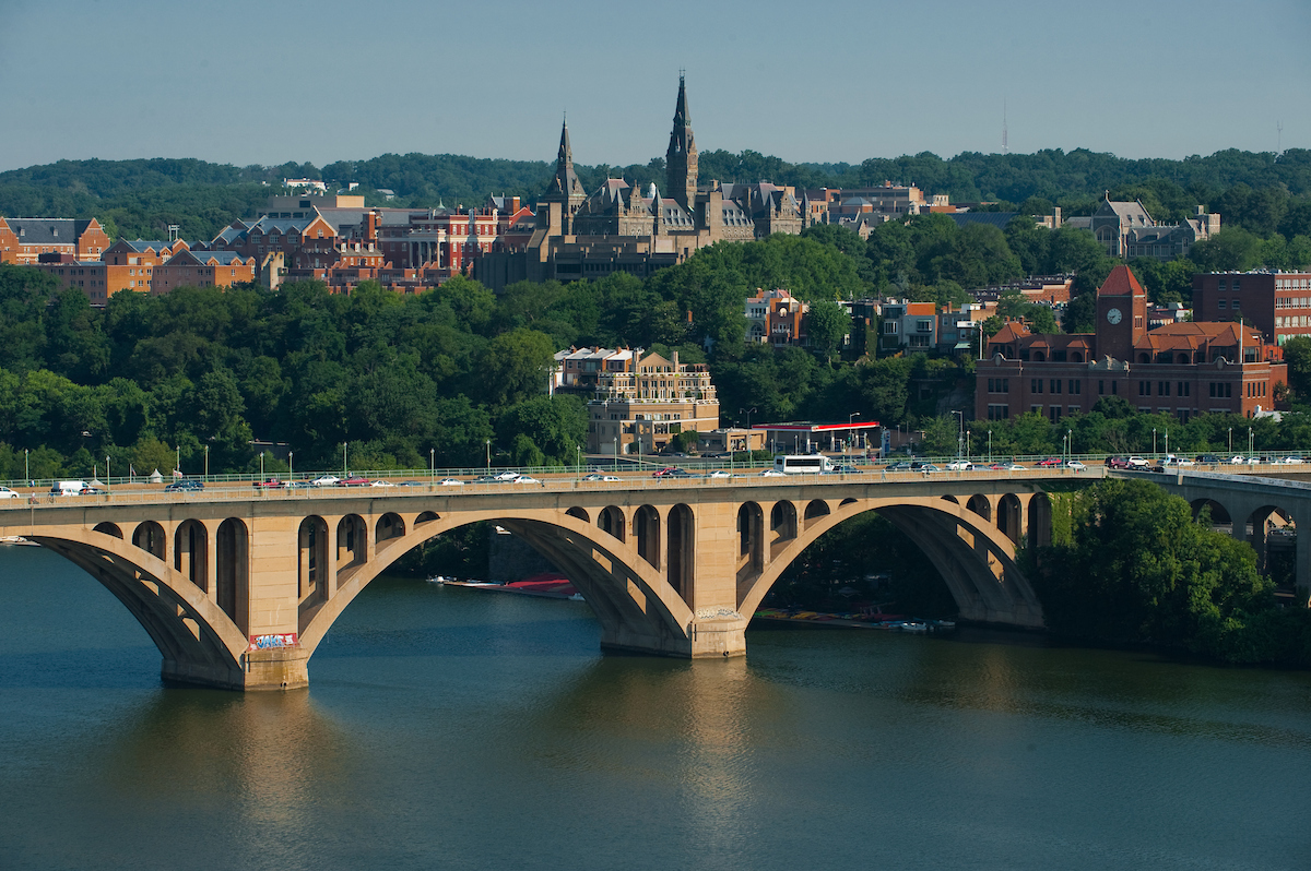 Campus overlooking river and bridge